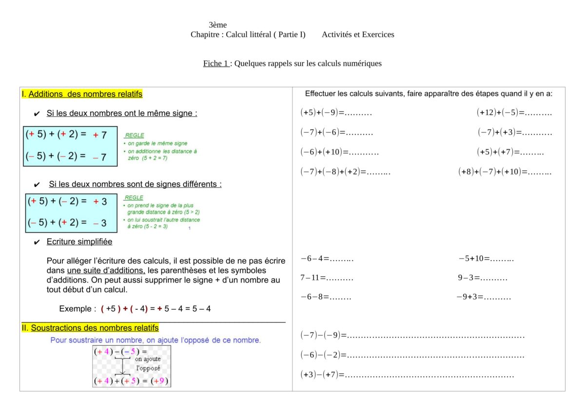 Les activités et les exercices – Maths au collège